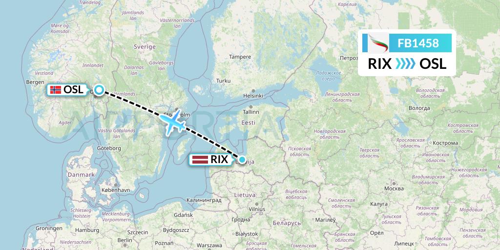 FB1458 Bulgaria Air Flight Map: Riga to Oslo