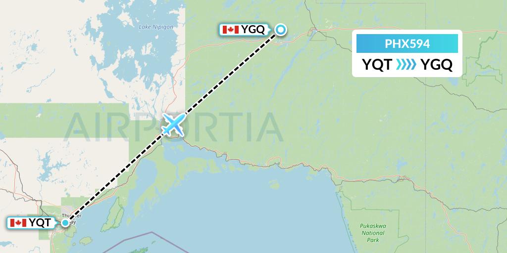 PHX594 SkyCare Flight Map: Thunder Bay to Geraldton