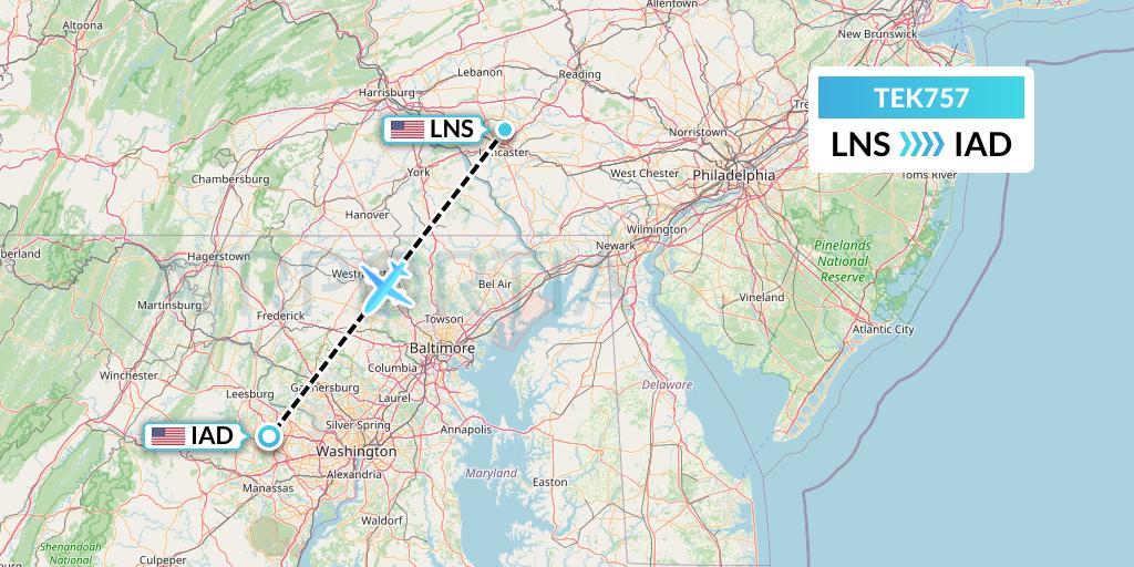 TEK757 Aero-tech Services Flight Map: Lancaster to Washington