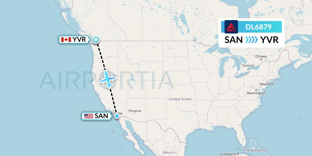 DL6879 Delta Air Lines Flight Map: San Diego to Vancouver
