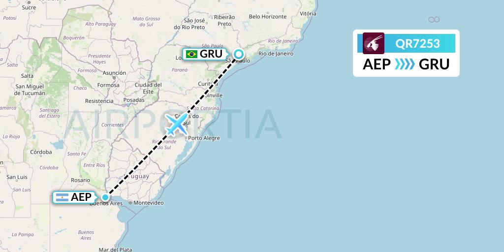 QR7253 Qatar Airways Flight Map: Buenos Aires to Sao Paulo