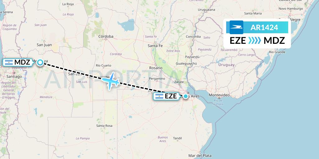 AR1424 Aerolineas Argentinas Flight Map: Buenos Aires to Mendoza