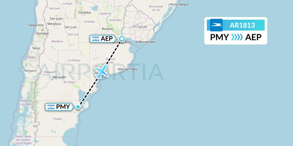 AR1813 Aerolineas Argentinas Flight Map: Puerto Madryn to Buenos Aires