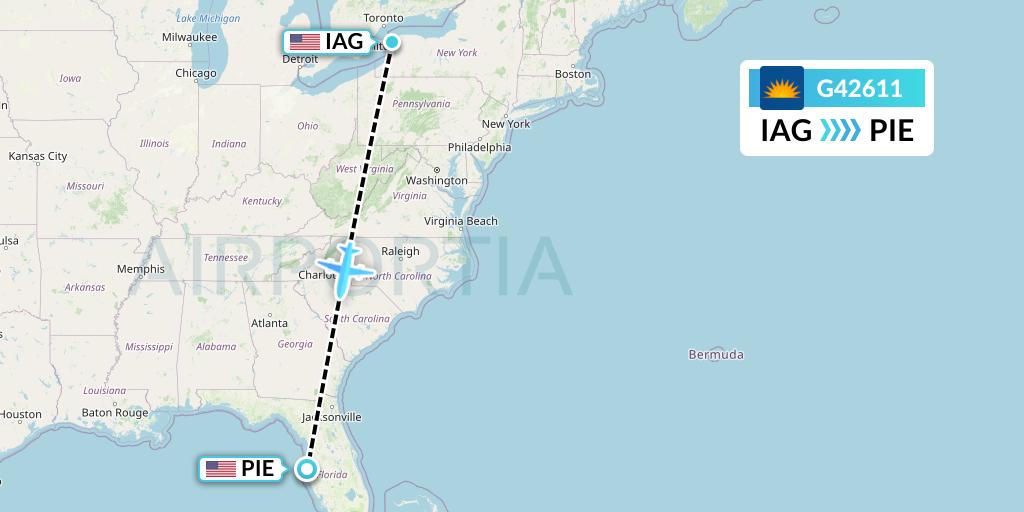 G42611 Allegiant Air Flight Map: Niagara Falls to St. Petersburg