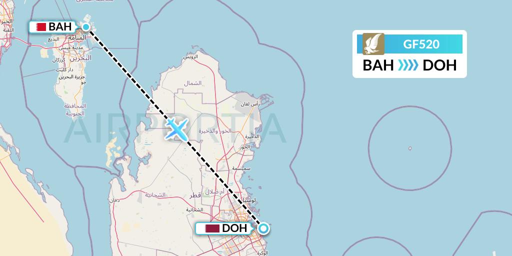 GF520 Gulf Air Flight Map: Bahrain to Doha