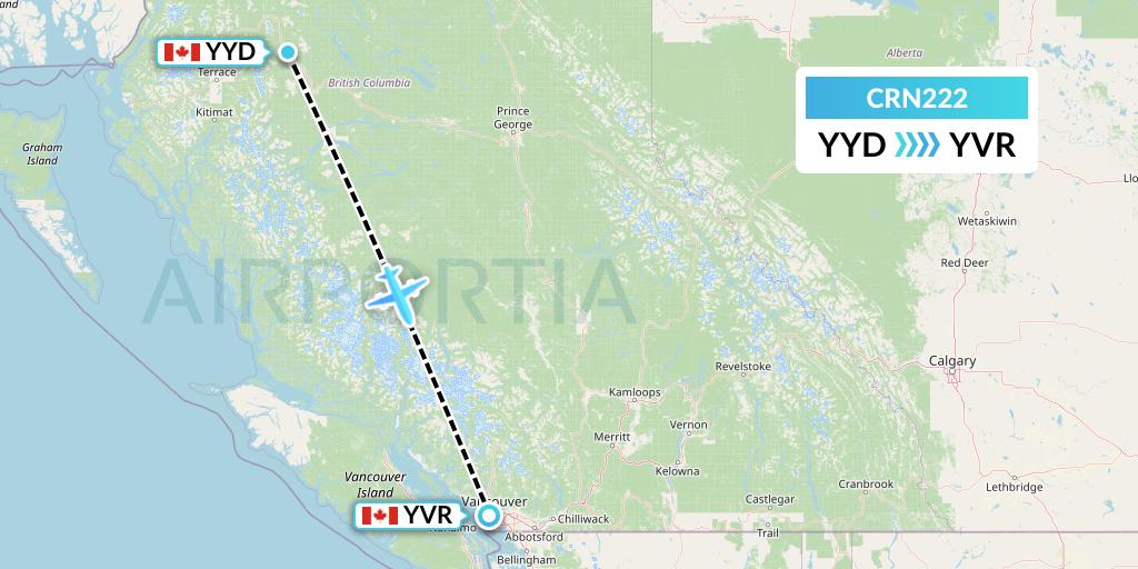 CRN222 Aerocaribbean Flight Map: Smithers to Vancouver