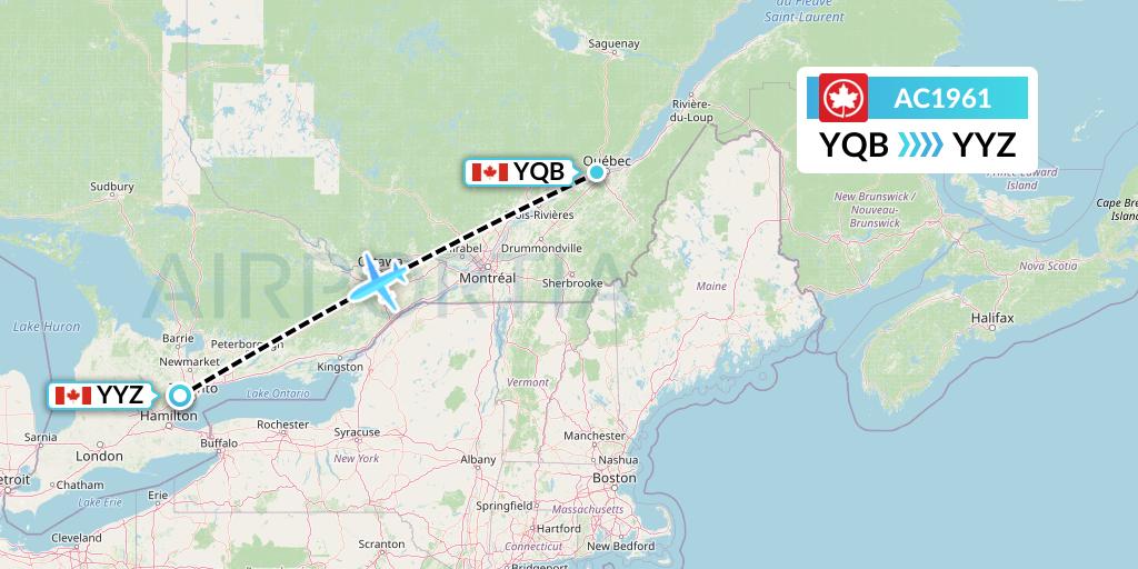 AC1961 Air Canada Flight Map: Quebec to Toronto