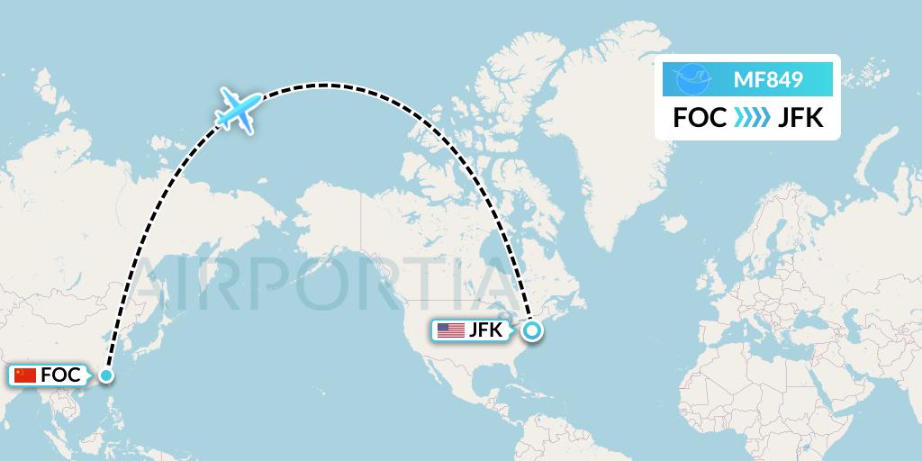 MF849 Xiamen Airlines Flight Map: Fuzhou to New York