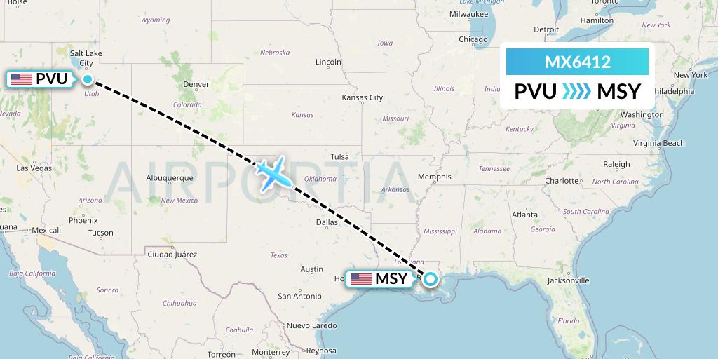 MX6412 Breeze Airways Flight Map: Provo to New Orleans