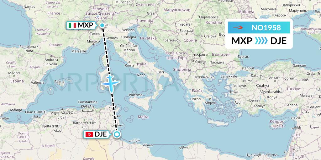 NO1958 Neos Flight Map: Milan to Djerba
