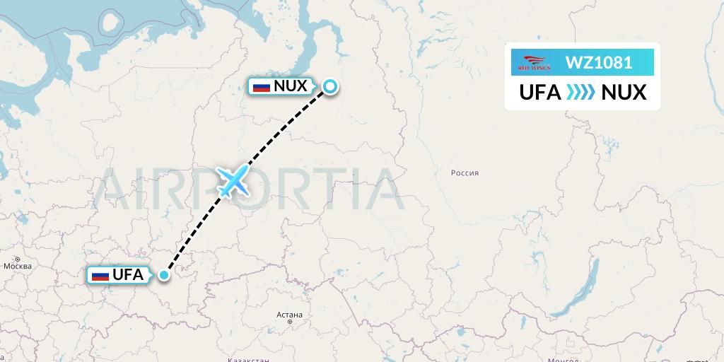 WZ1081 Red Wings Flight Map: Ufa to Novy Urengoy