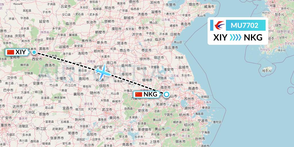 MU7702 China Eastern Airlines Flight Map: Xi'an to Nanjing