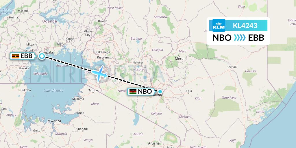KL4243 KLM Flight Map: Nairobi to Entebbe