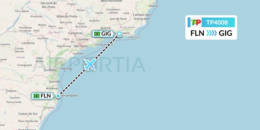 TP4008 TAP Portugal Flight Map: Florianopolis to Rio de Janeiro