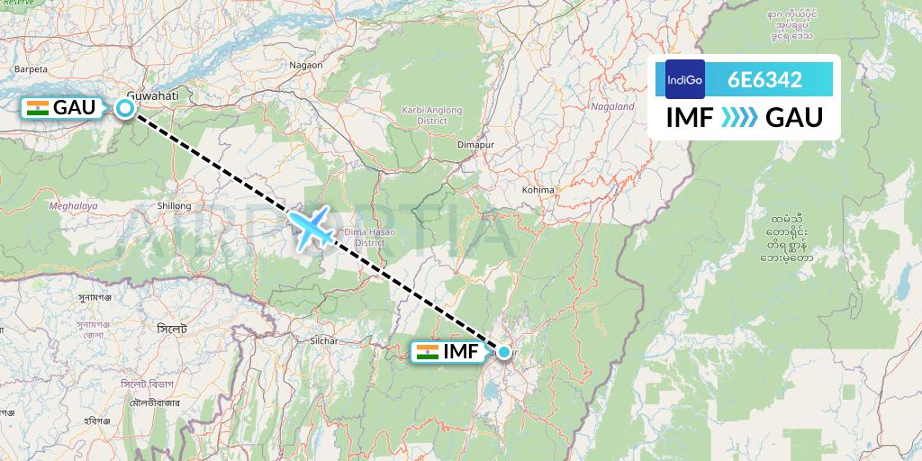 6E6342 IndiGo Airlines Flight Map: Imphal to Guwahati
