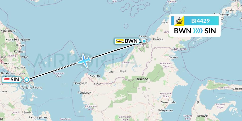 BI4429 Royal Brunei Airlines Flight Map: Brunei to Singapore
