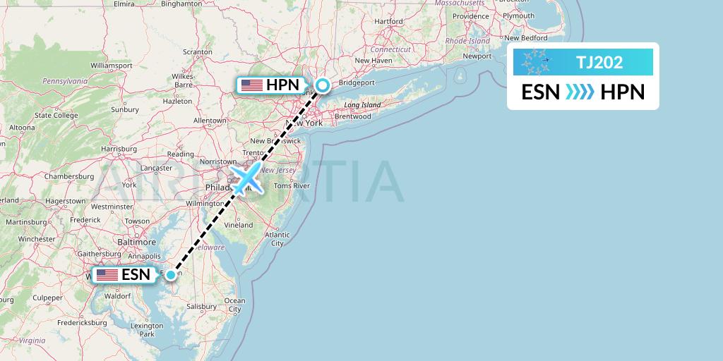 TJ202 Tradewind Aviation Flight Map: Easton to White Plains