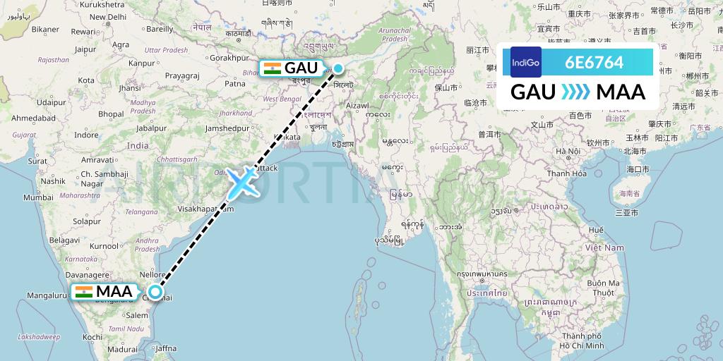 6E6764 IndiGo Airlines Flight Map: Guwahati to Chennai
