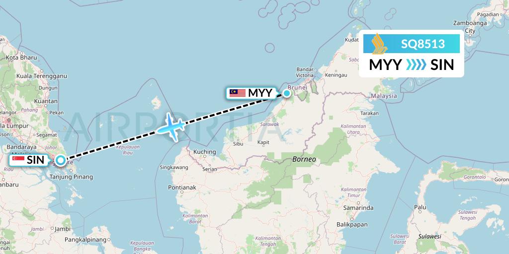 SQ8513 Singapore Airlines Flight Map: Miri to Singapore