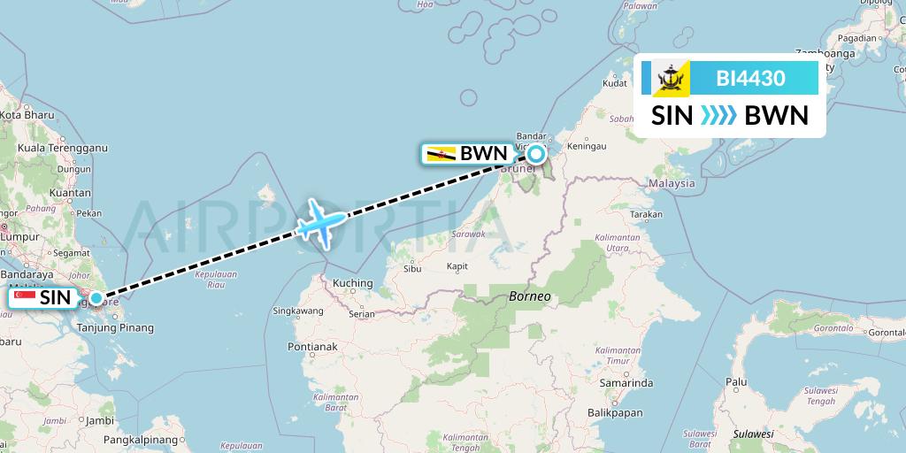 BI4430 Royal Brunei Airlines Flight Map: Singapore to Brunei