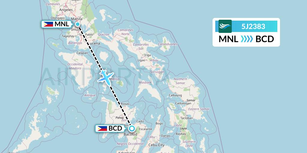 5J2383 CEBU Pacific Air Flight Map: Manila to Bacolod City