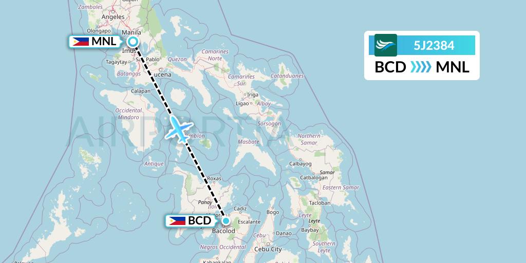 5J2384 CEBU Pacific Air Flight Map: Bacolod City to Manila