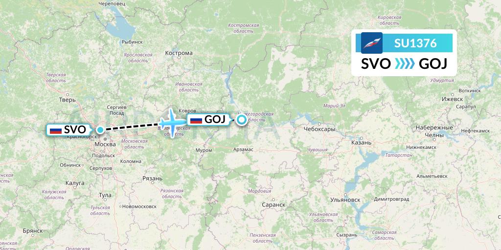 SU1376 Aeroflot Flight Map: Moscow to Nizhny Novgorod