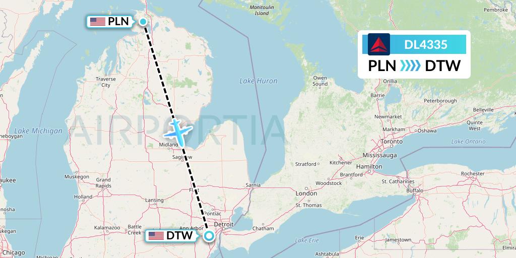 DL4335 Delta Air Lines Flight Map: Pellston to Detroit