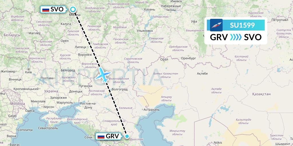 SU1599 Aeroflot Flight Map: Grozny to Moscow