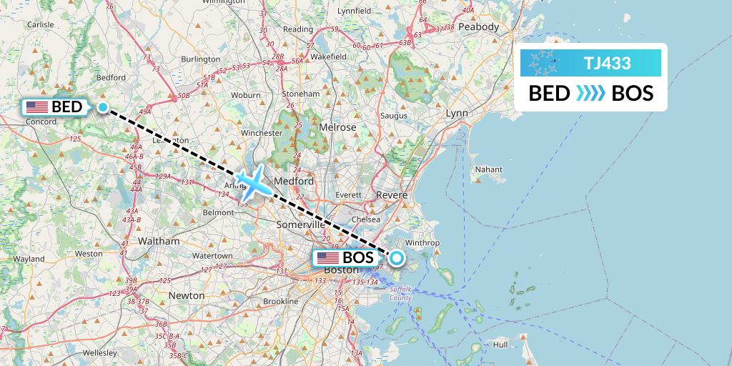 TJ433 Tradewind Aviation Flight Map: Bedford to Boston