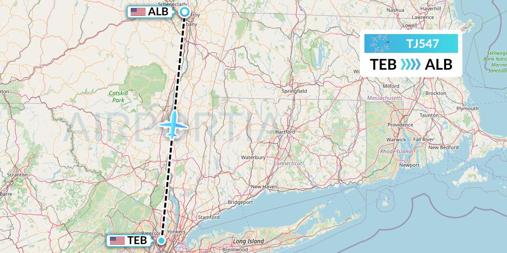 TJ547 Tradewind Aviation Flight Map: Teterboro to Albany