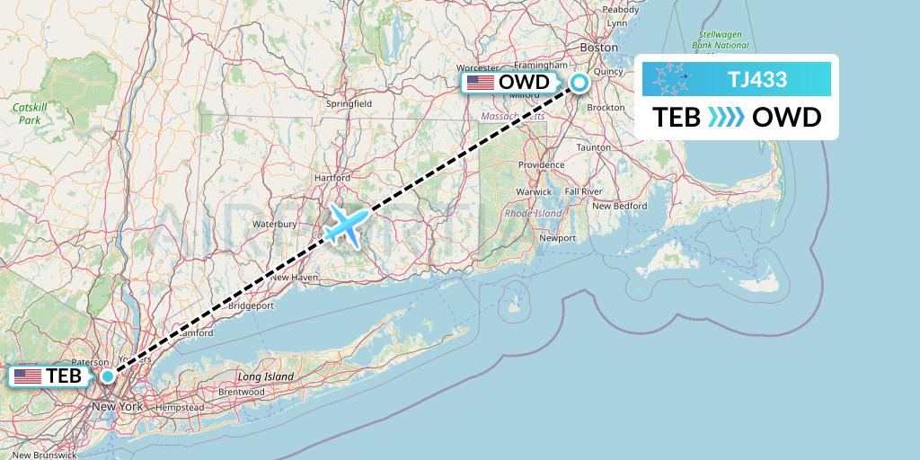 TJ433 Tradewind Aviation Flight Map: Teterboro to Norwood