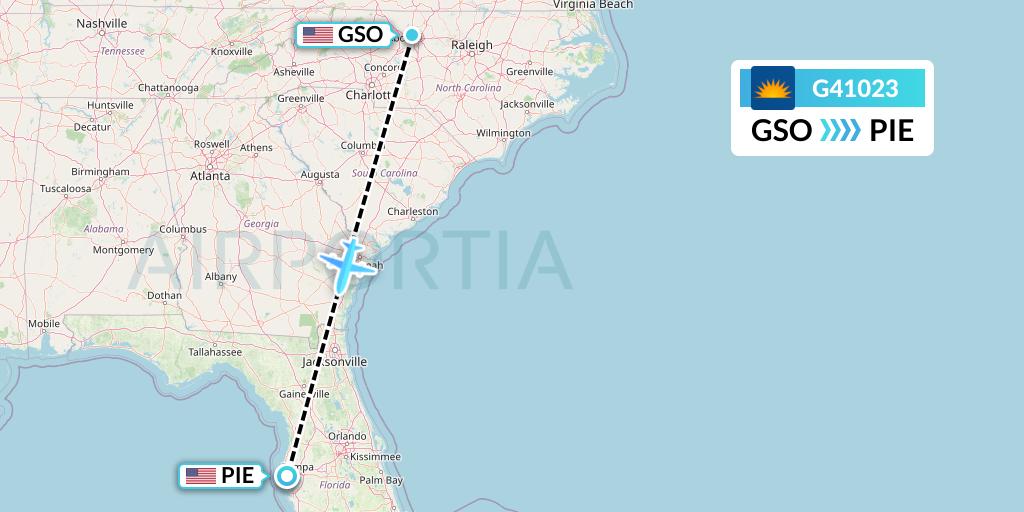 G41023 Allegiant Air Flight Map: Greensboro to St. Petersburg