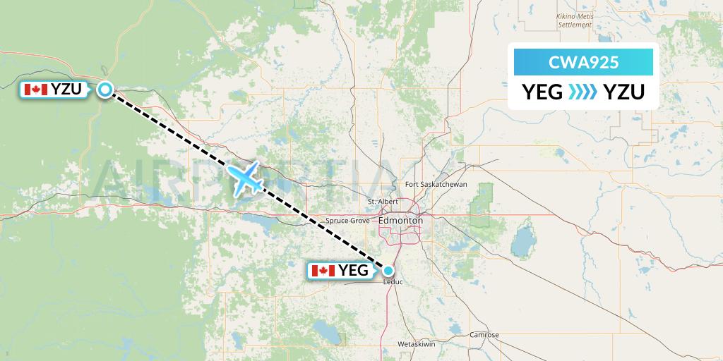 CWA925 Can West Corporate Air Charters Ltd. Flight Map: Edmonton to Whitecourt