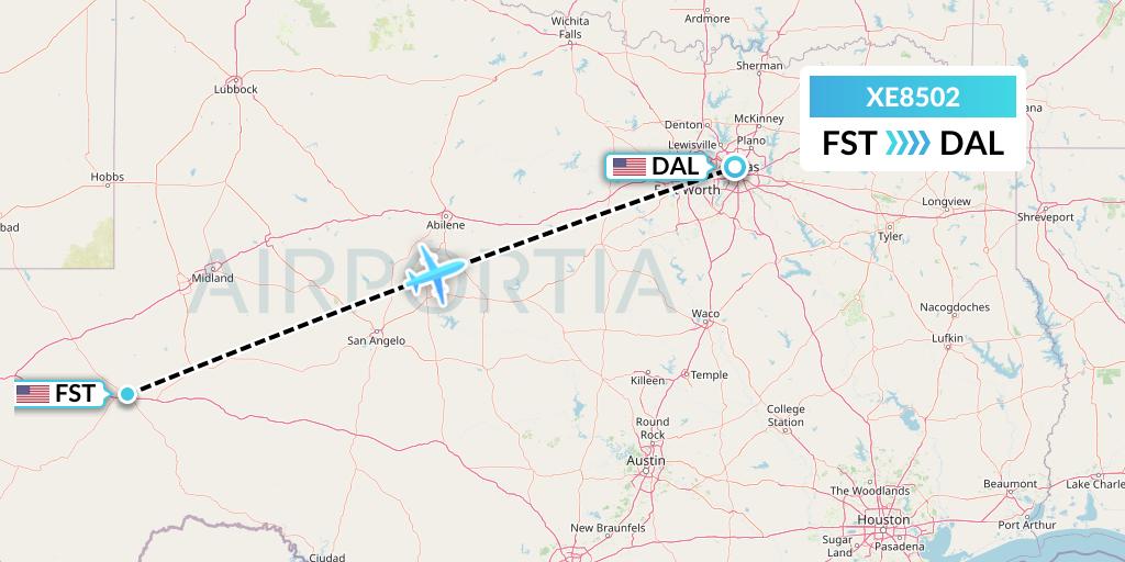 XE8502 Jsx Flight Map: Fort Stockton to Dallas