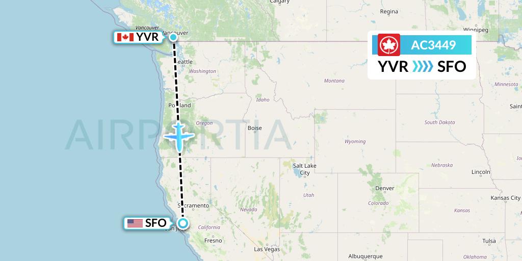 AC3449 Air Canada Flight Map: Vancouver to San Francisco