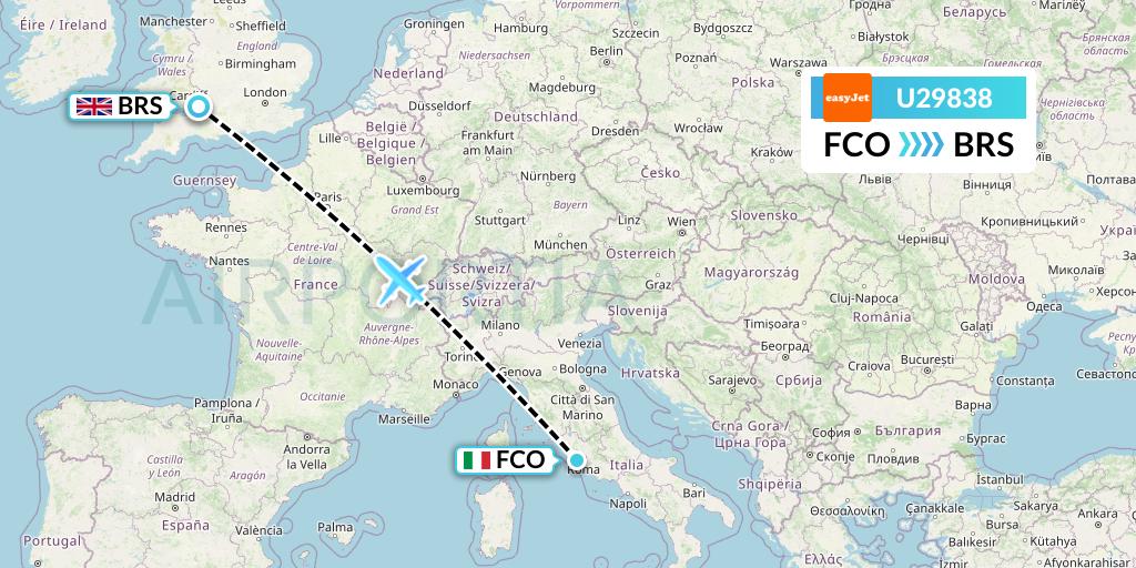 U29838 EasyJet Flight Map: Rome to Bristol