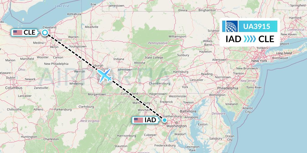 UA3915 United Airlines Flight Map: Washington to Cleveland