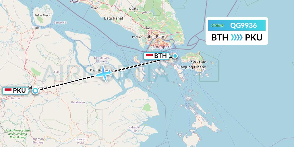 QG9936 Citilink Flight Map: Batam to Pekanbaru