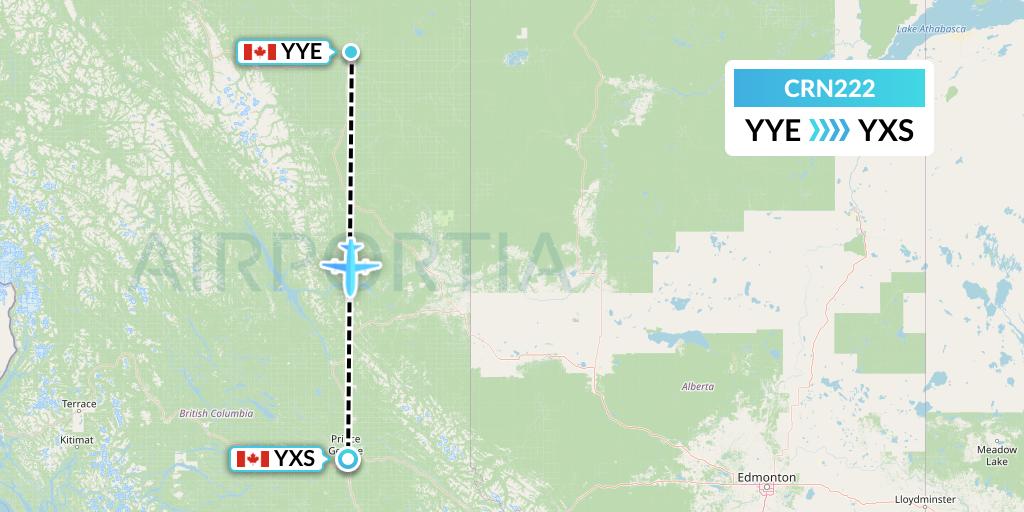 CRN222 Aerocaribbean Flight Map: Fort Nelson to Prince George