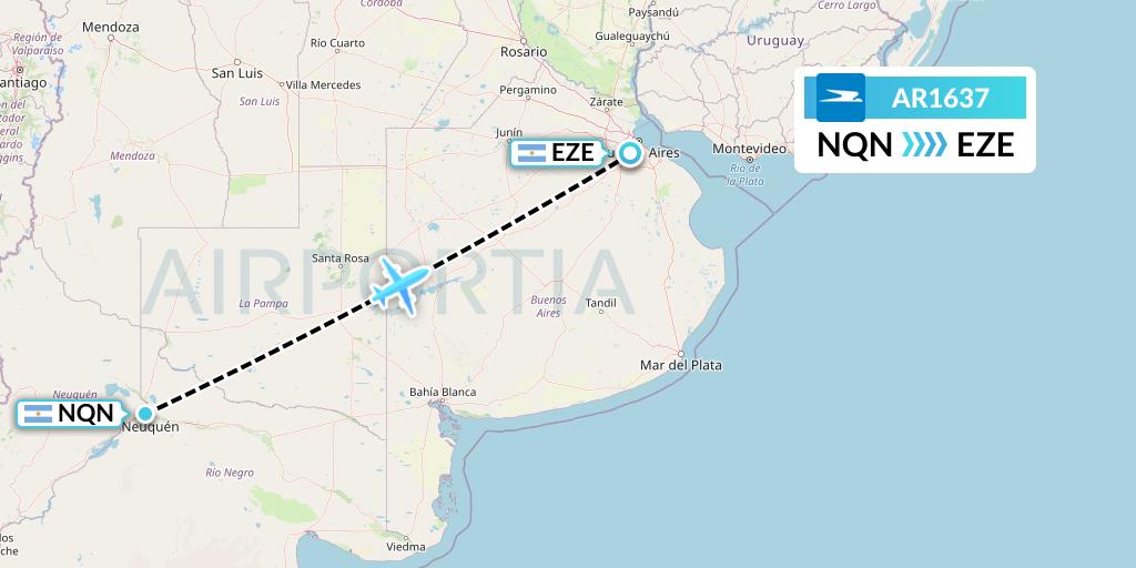 AR1637 Aerolineas Argentinas Flight Map: Neuquen to Buenos Aires