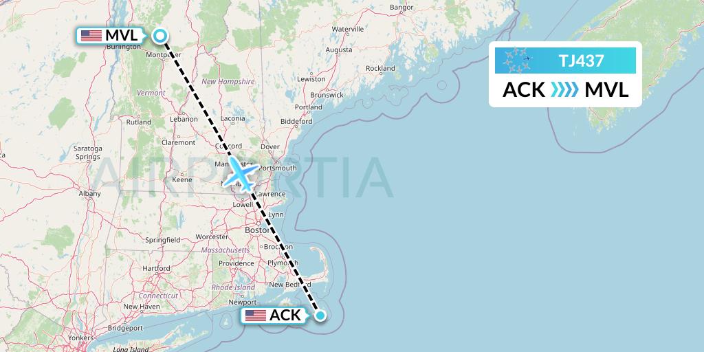 TJ437 Tradewind Aviation Flight Map: Nantucket to Morrisville