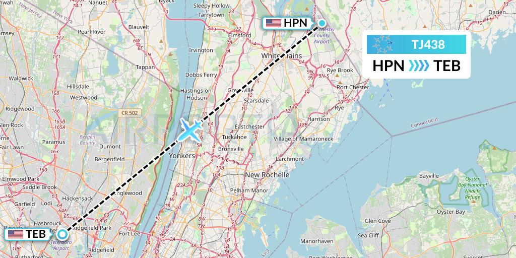TJ438 Tradewind Aviation Flight Map: White Plains to Teterboro