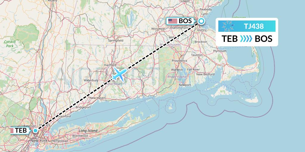 TJ438 Tradewind Aviation Flight Map: Teterboro to Boston