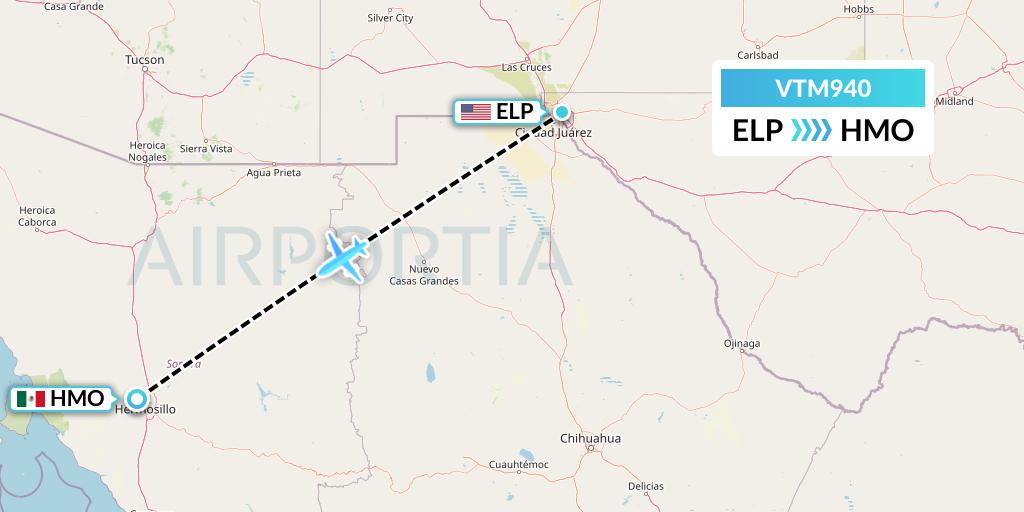 VTM940 Aeronaves TSM Flight Map: El Paso to Hermosillo