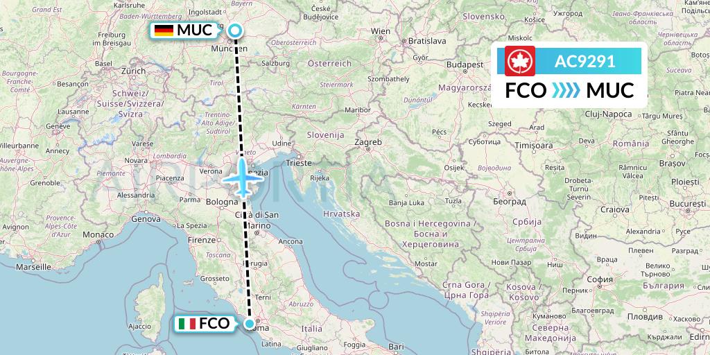 AC9291 Air Canada Flight Map: Rome to Munich