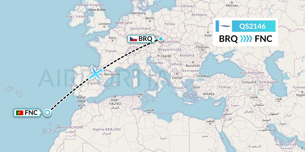 QS2146 Smartwings Flight Map: Brno to Funchal