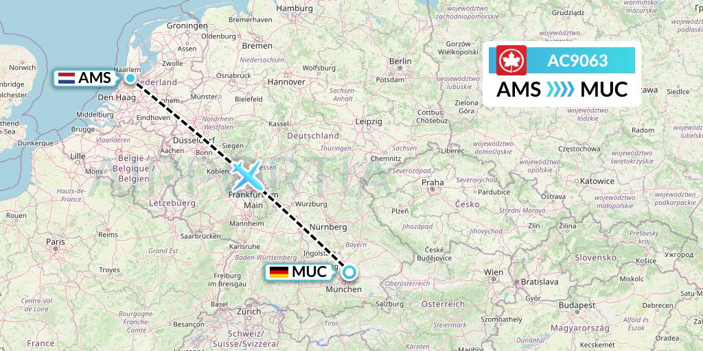 AC9063 Air Canada Flight Map: Amsterdam to Munich