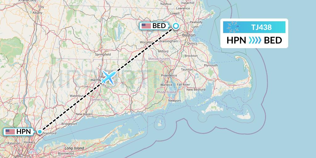 TJ438 Tradewind Aviation Flight Map: White Plains to Bedford