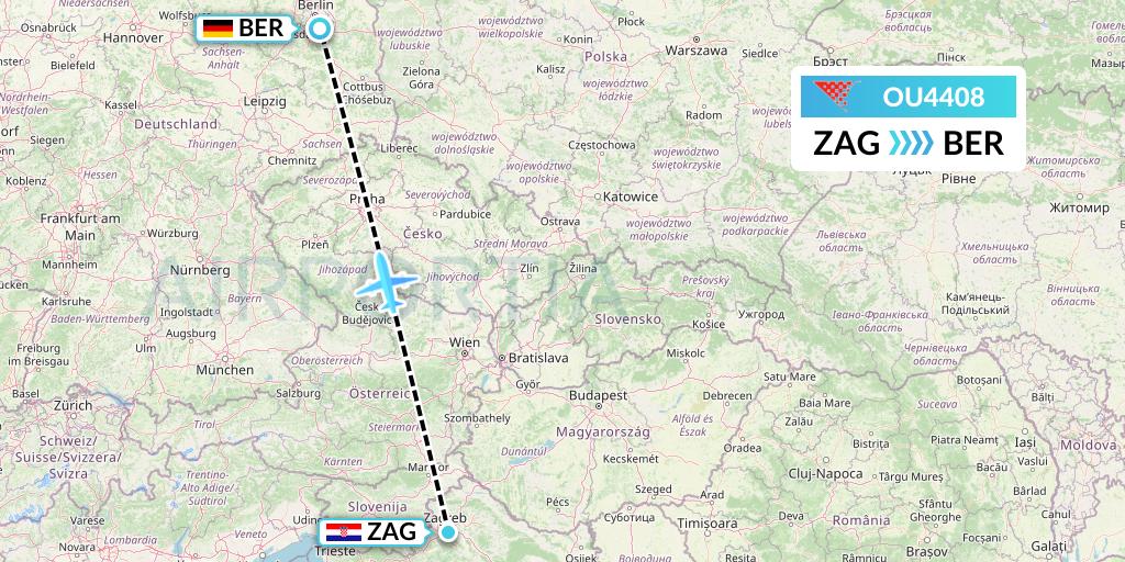 OU4408 Croatia Airlines Flight Map: Zagreb to Berlin